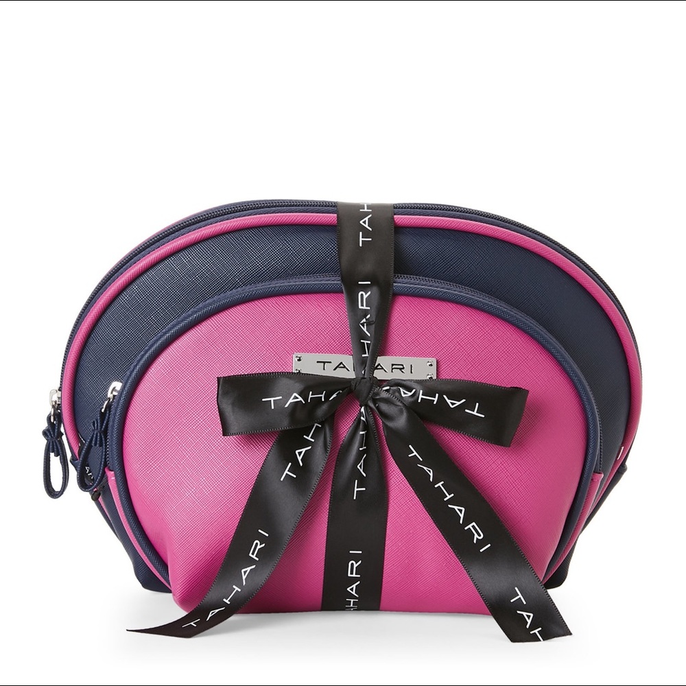 TAHARI 2 piece Pink & Navy Dome Multi use Bag Set - Picture 2 of 8